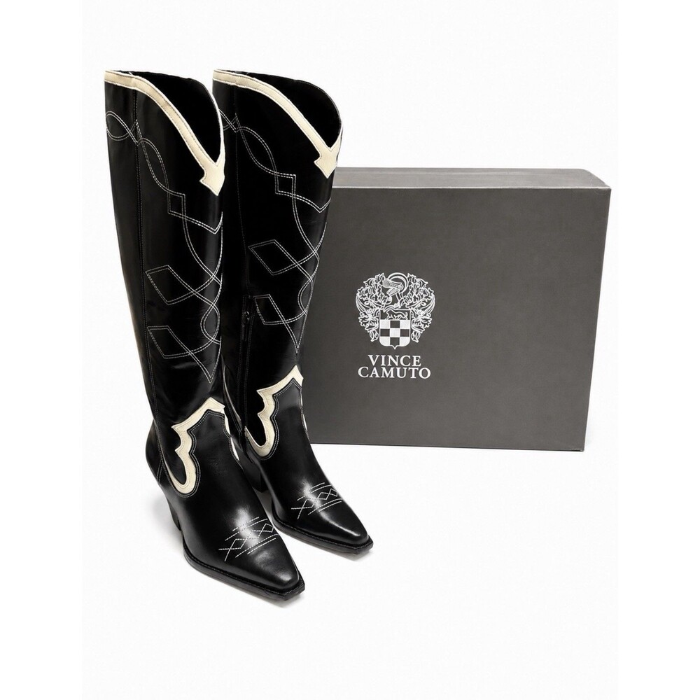 Vince Camuto Nedema Tall Western Boot Black/Creamy White Size 7.5 M New in Box - Picture 2 of 10